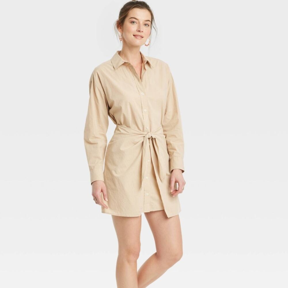 Universal Thread Khaki Tie Front Mini Shirt Dress